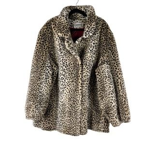 Vintage Donnybrook Coat Womens XL Leopard Print Faux Fur Swing Relaxed Classic